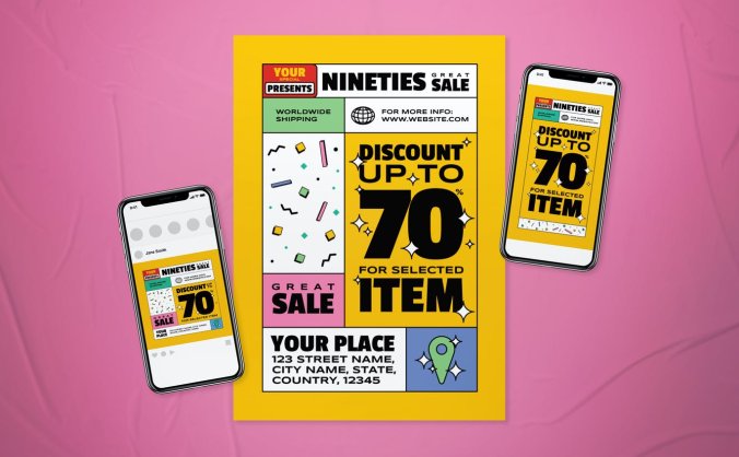 高端时尚复古新孟菲斯风格Banner宣传页海报设计PSD素材模板