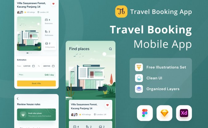 绿色自然旅行预订APP UI素材模板