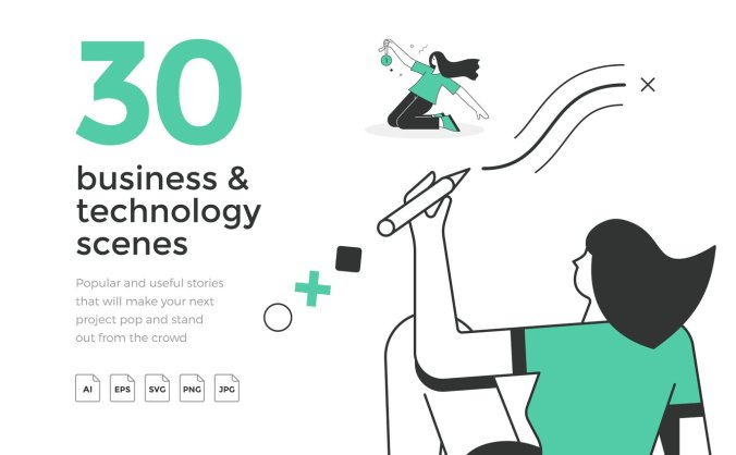 30个流行的商业和技术场景UI矢量插画插图素材包