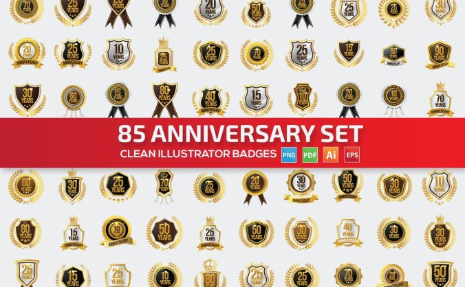 85个实用金色土豪金周年庆矢量标签图标大集合