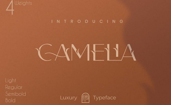 一组独特花朵植物树叶英文字体Camelia Sans