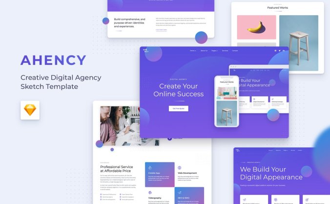 紫色创意数字机构网站UI设计模板