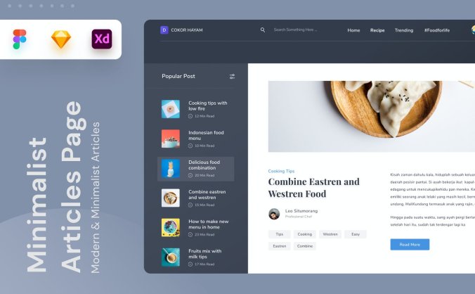 高级蓝色文章展示网页UI模板素材