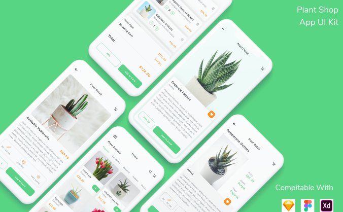 一款鲜花绿植商店APP UI Kit模板素材