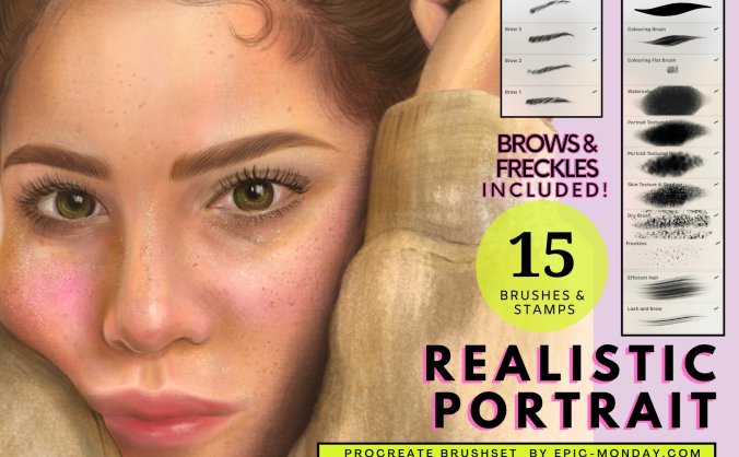 15个逼真人物肖像Procreate笔刷素材下载