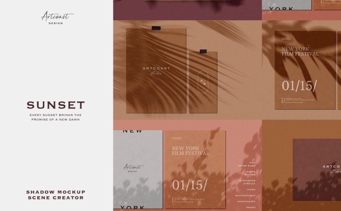 一键生成日落光影阴影效果样机PSD素材包