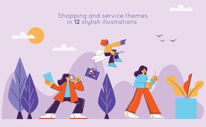 时尚高端电子商务超市购物banner海报插画设计素材模板