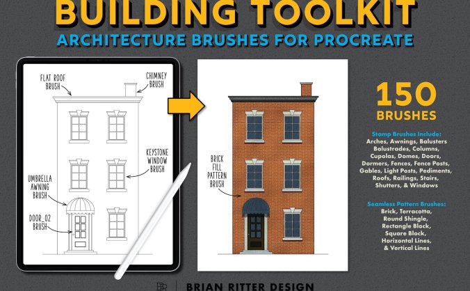 欧美风格房屋建筑元素Procreate笔刷素材包
