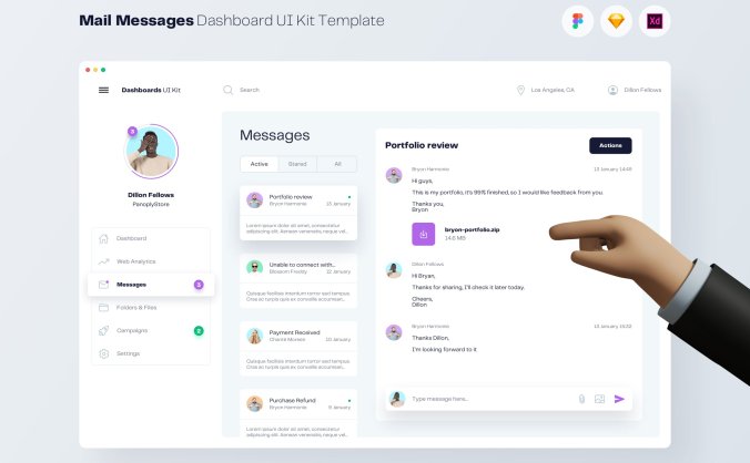 邮件消息管理线框图 UI Kit 模板