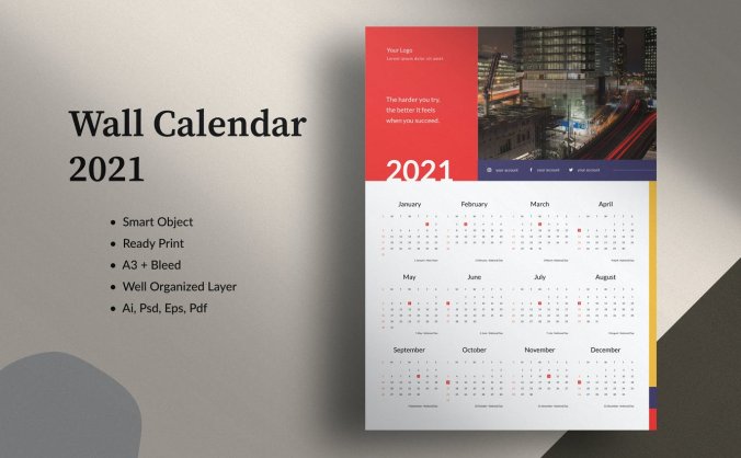 2021年时尚高端日历挂历台历设计素材模板