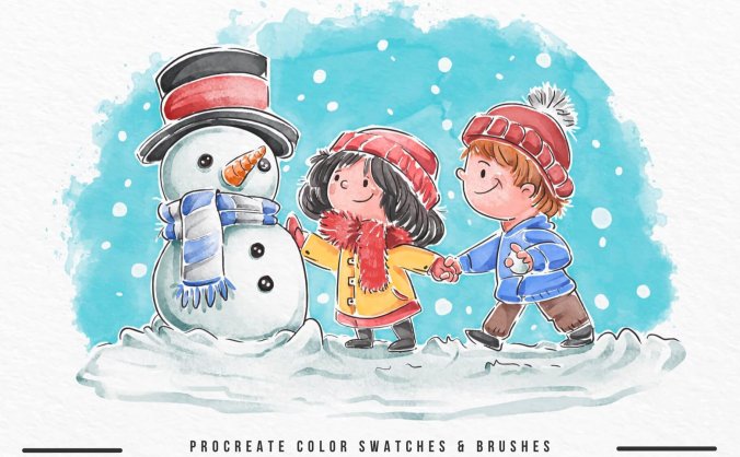 圣诞水彩元素Procreate笔刷素材套装