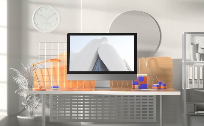 白色iMac带场景PSD样机模型素材