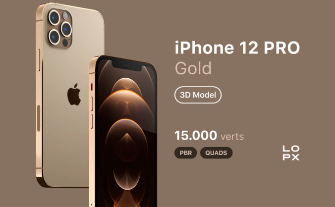 iPhone 12 PRO金色版3D模型素材下载