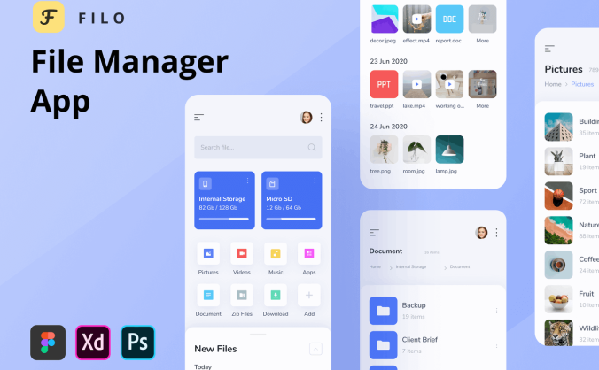 8个高品质绚丽色彩文件管理网盘应用APP UI KITS素材包
