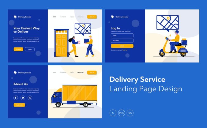 高品质送货快递物流登录页面banner海报插画设计素材