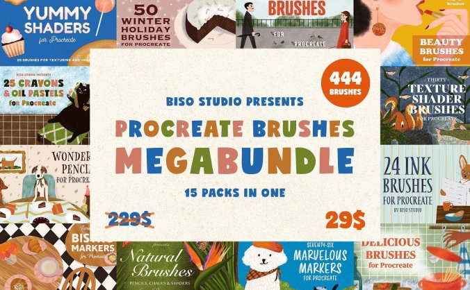 400+不同元素不同风格Procreate笔刷超级套装