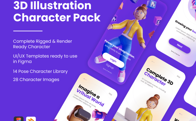 一套精致又有趣味的3D人物插图素材