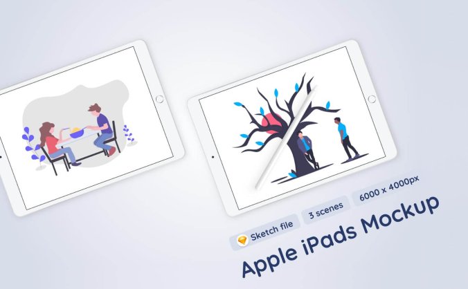 3个Apple Pencil和iPad APP UI场景PSD样机素材