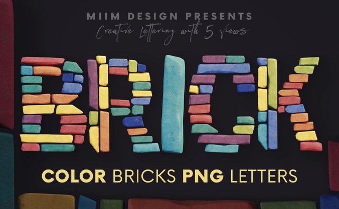 高端时尚彩色砖块石块3D立体英文文字