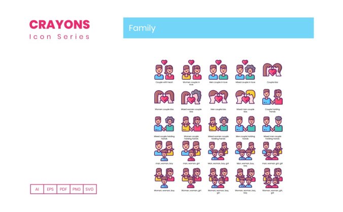 50个家庭关系的图标素材（AI,EPS,PNG,SVG）