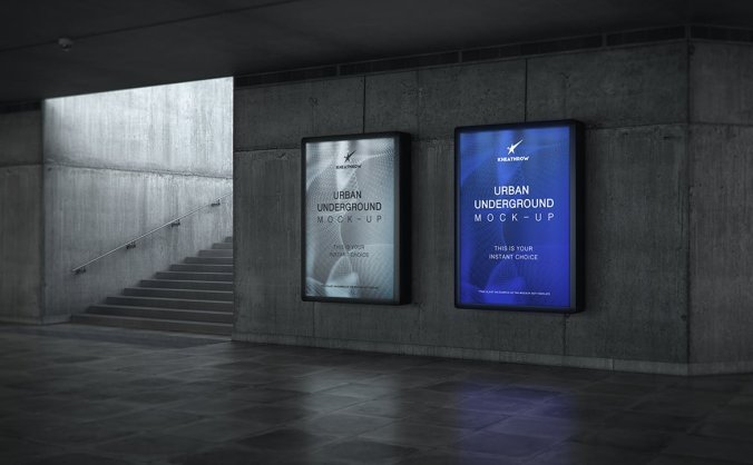10个非常高品质的都市地铁公交站车站灯箱广告牌VI样机PSD素材包