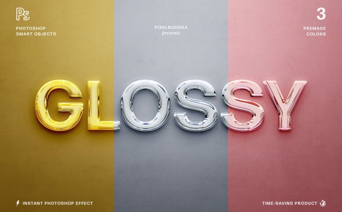 逼真有质感的3D立体金属字效果图层PSD样式合集