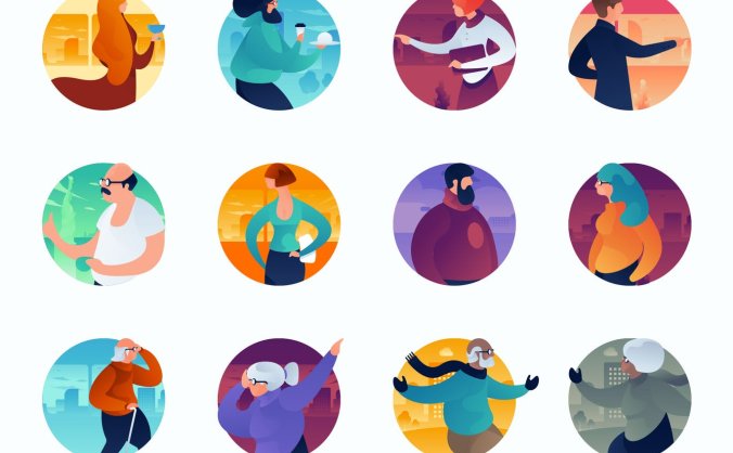 老年人圆形人物头像插画icon矢量素材