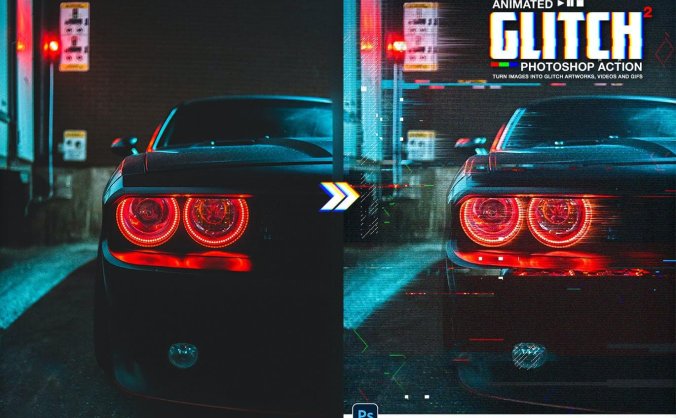 高端时尚抖音小视频动画故障风格PS动作素材