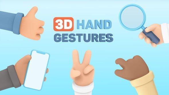 50个3D卡通可爱手势触控操作动作动画AE素材