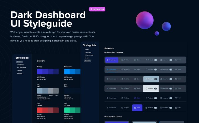 一套深色后台UI界面组件包，UI后台设计规范素材包