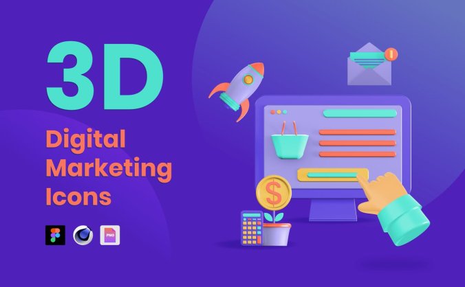 精品素材：50个3D立体风格iocn图标素材合集