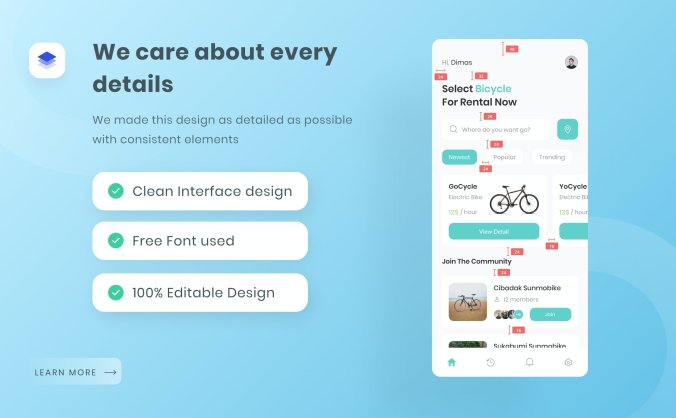 自行车共享单车出租APP UI设计模板