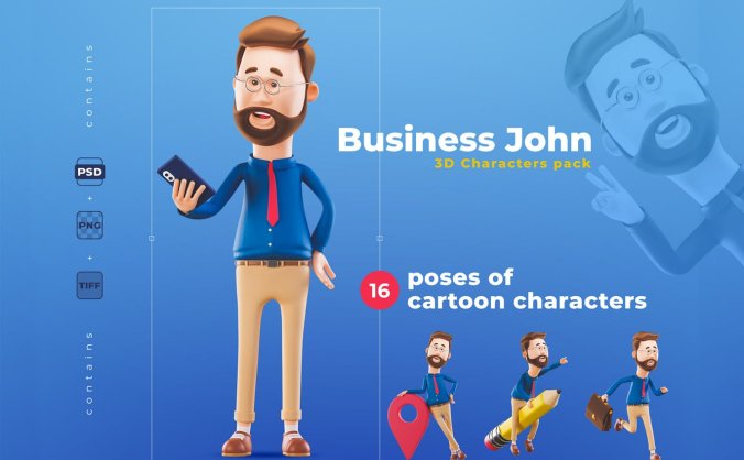 16个可爱3D卡通小人吉祥物插画素材合集