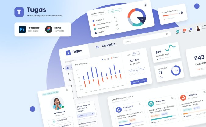 一套项目管理后台管理网站UI界面素材模板