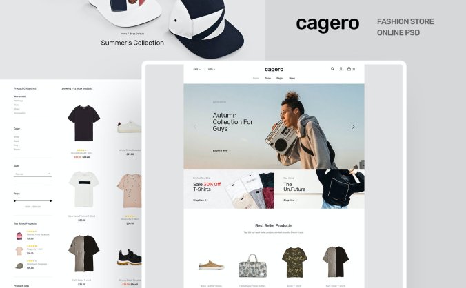 一套非常干净清爽的电子商务网页PSD素材模板