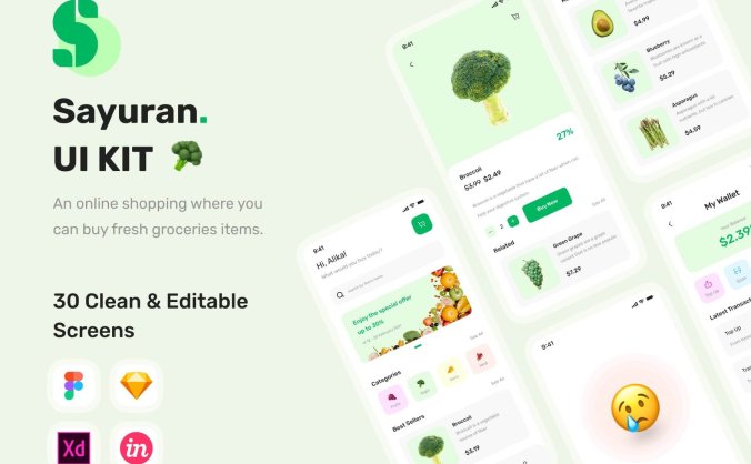 30个绿色轻松的农产品生鲜电商UI KIT素材