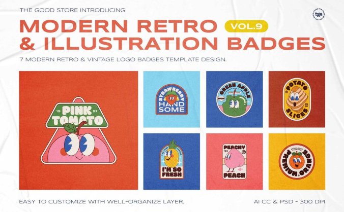 复古时尚高端矢量插画标志徽章图标ICON素材