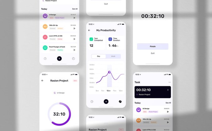 4个时尚简约的手机APP UI样机展示PSD素材