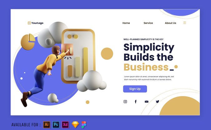 WEB网站3D人物插画风格首页模版素材