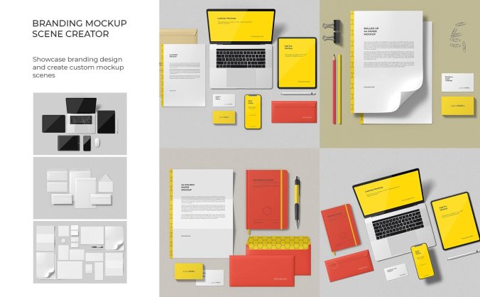 9个高品质办公文具品牌样机场景PSD素材模板