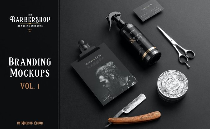 时尚高端高品质的理发店品牌VI设计样机PSD素材包