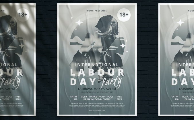 二次曝光风格五一劳动节假日海报设计素材模板