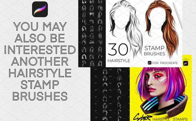 24个女性发型主题Procreate笔刷素材包