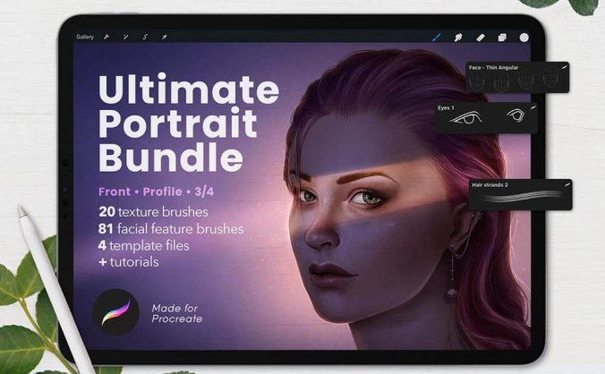 一套完整的人脸肖像Procreate笔刷套装素材包