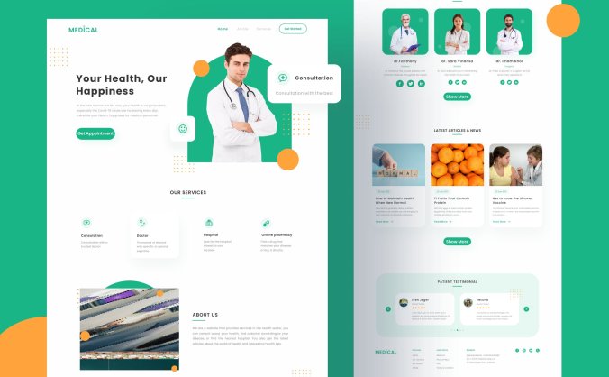 一套绿色医疗相关响应式H5网页UI模板包