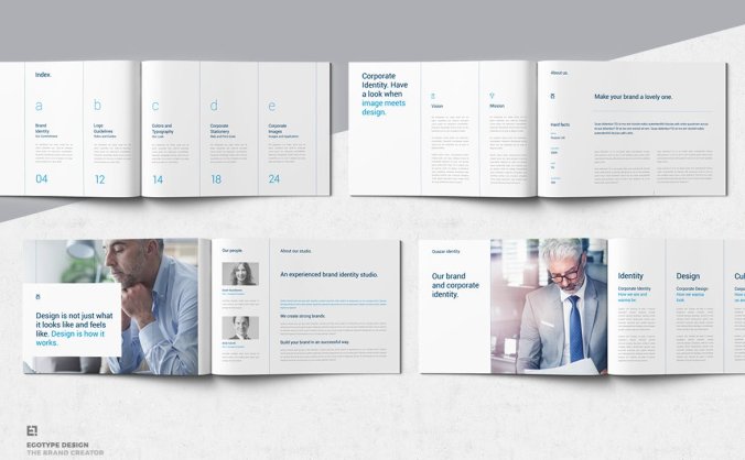 蓝色专业时尚简约品牌VI手册画册宣传设计模板素材