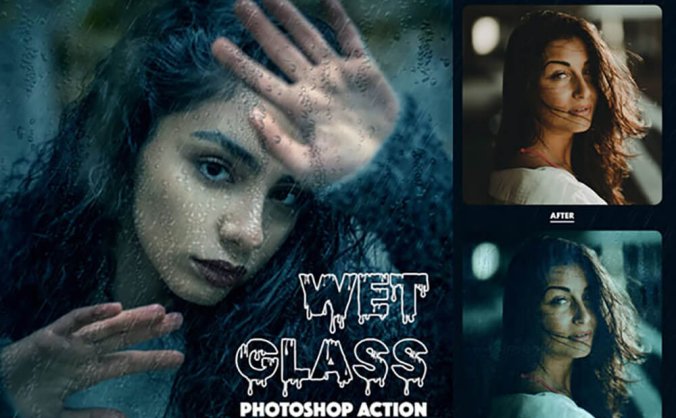 玻璃雨滴照片效果PS动作素材