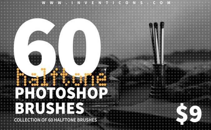 精品素材：60个半色调风格Photoshop笔刷素材包下载
