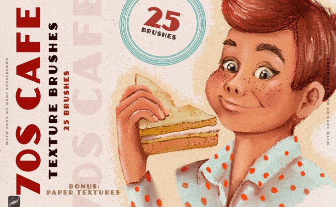 25个70年代复古质感Procreate纹理笔刷素材