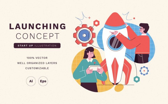 一套简洁清新的谷歌google风格banner登录页矢量UI插画素材包